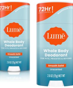 Lume Whole Body Deodorant - Smooth Solid Stick - 72 Hour Odor Control - Aluminum Free. Baking Soda Free and Skin Safe - 2.6 Ounce (Pack of 2) (Unscented)