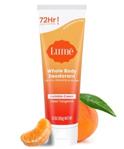 Lume Whole Body Deodorant - Invisible Cream Tube - 72 Hour Odor Control - Aluminum Free. Baking Soda Free. Skin Safe - 3.0 ounce (Clean Tangerine)