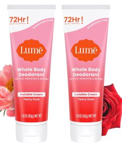 Lume Whole Body Deodorant - Invisible Cream Tube - 72 Hour Odor Control - Aluminum Free. Baking Soda Free. Skin Safe - 3.0 ounce (Pack of 2) (Peony Rose)