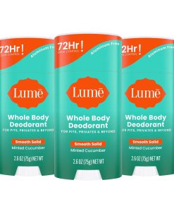 Lume Whole Body Deodorant - Smooth Solid Stick - 72 Hour Odor Control - Aluminum Free. Baking Soda Free and Skin Loving - 2.6 Ounce (Pack of 3) (Minted Cucumber)