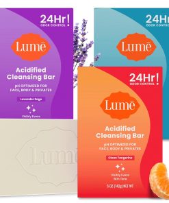 Lume Acidified Body Cleansing Bar - 24 Hour Odor Control - Removes Odor Better Than Soap - Moisturizing - No SLS or Parabens - OB/GYN Developed - 8.5 Ounce. 3 Pack (Tangerine. Lavender. & Unscented)