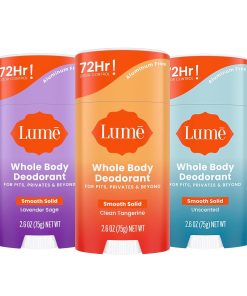 Lume Whole Body Deodorant - Smooth Solid Stick - 72 Hour Odor Control - Aluminum Free. Baking Soda Free and Skin Safe - 2.6 Ounce (Pack of 3) (Clean Tangerine. Lavender Sage. Unscented)