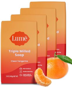 Lume Triple Milled Bar Soap - Rich Moisture & Gentle Cleansing - Paraben Free. Phthalate Free. Skin Safe - 5 ounce (Pack of 4) (Clean Tangerine)