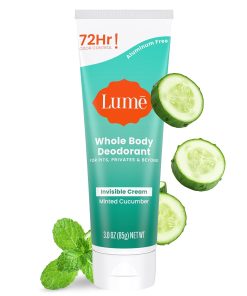 Lume Whole Body Deodorant - Invisible Cream Tube - 72 Hour Odor Control - Aluminum Free. Baking Soda Free. Skin Safe - 3.0 ounce (Minted Cucumber)