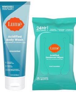 Lume Acidified Body Wash & Flushable Deodorant Wipes - 24 Hour Odor Control - Hydrating Wash