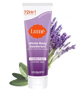 Lume Whole Body Deodorant - Invisible Cream Tube - 72 Hour Odor Control - Aluminum Free. Baking Soda Free. Skin Safe - 3.0 ounce (Lavender Sage)