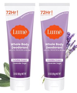 Lume Whole Body Deodorant - Invisible Cream Tube - 72 Hour Odor Control - Aluminum Free. Baking Soda Free. Skin Safe - 3.0 ounce (Pack of 2) (Lavender Sage)