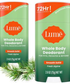 Lume Whole Body Deodorant - Smooth Solid Stick - 72 Hour Odor Control - Doctor Developed - Aluminum Free. Baking Soda Free and Skin Loving - 2.6 Ounce (Pack of 2) (Fresh Alpine)