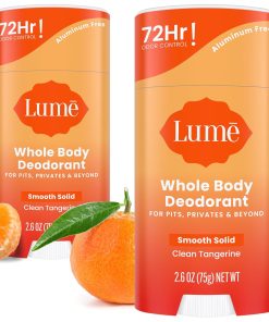 Lume Whole Body Deodorant - Smooth Solid Stick - 72 Hour Odor Control - Aluminum Free. Baking Soda Free and Skin Safe - 2.6 Ounce (Pack of 2) (Clean Tangerine)